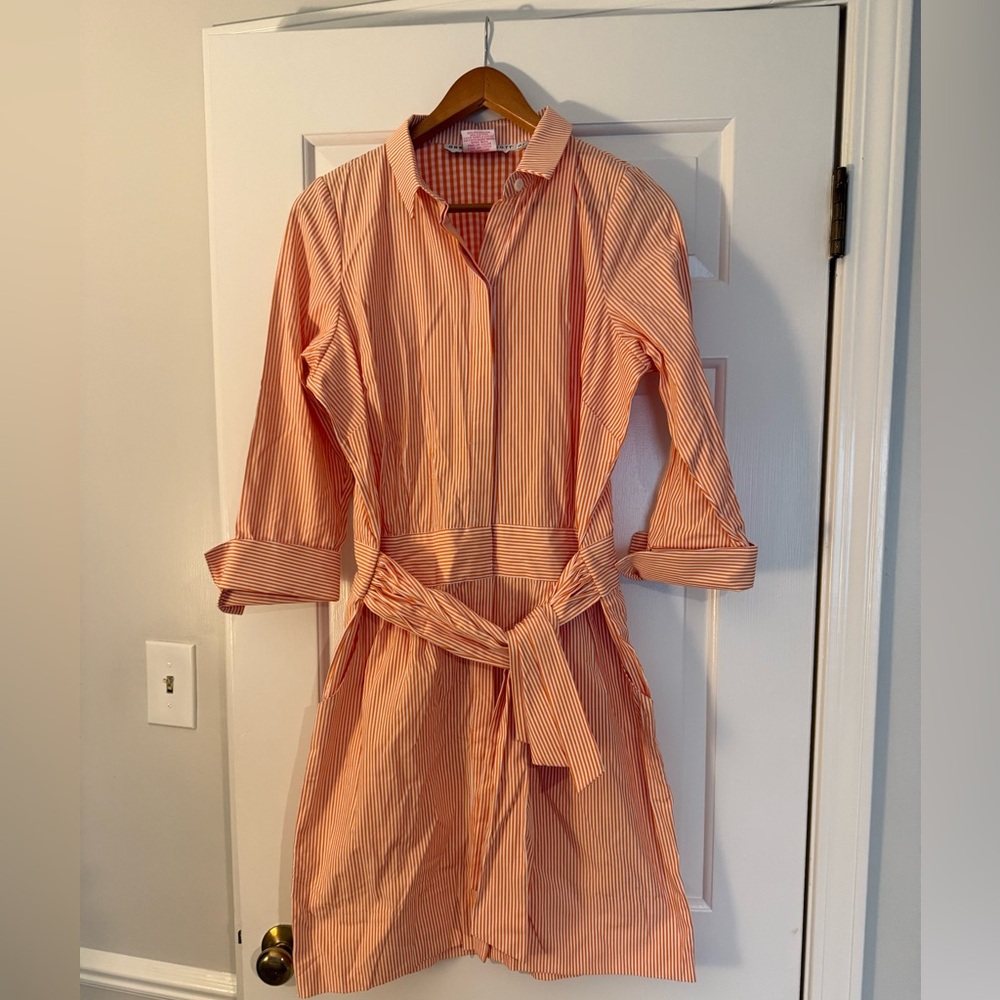 Gretchen Scott Designs Pink and White Striped Midi Shirt Dress